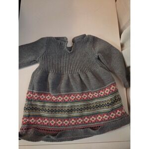 Tea Collection Knit Dress‎ Fair Isle Sweater Dress Gray 6-12 Months